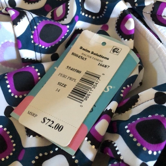 Swim Solutions Women's 5540580 Multicolor Halter Strap Tankini Swim Top Size 14 - Picture 3 of 4